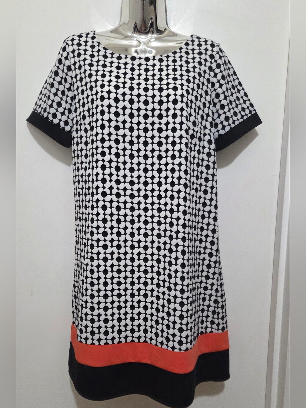 Molly Bracken Black & White Geometric Mini Dress with Coral Stripe Size M